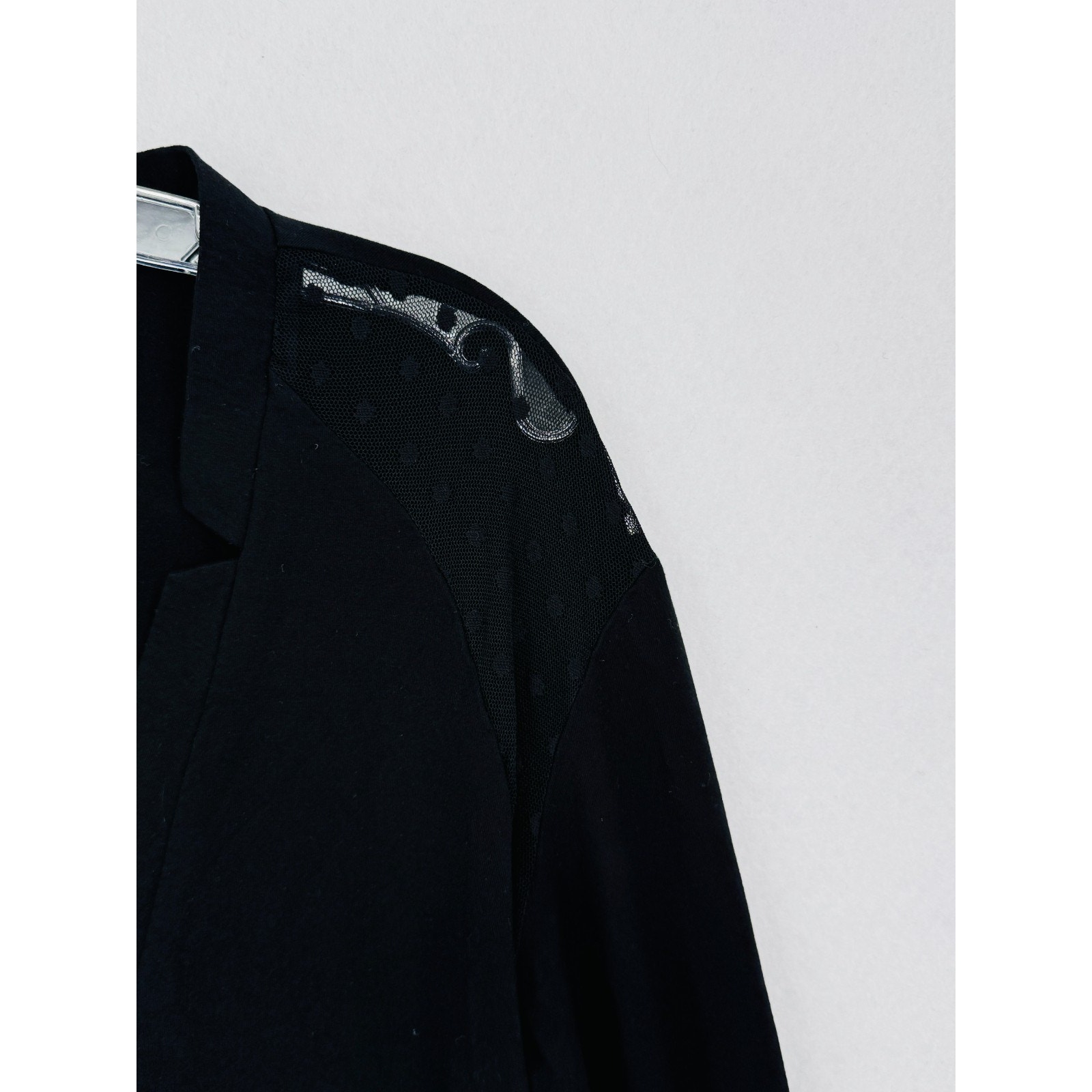 Orttu Star Neck Mens Black Mesh Detail Deep V Neck Long Sleeve Shirt Sz S — image 3 of 6